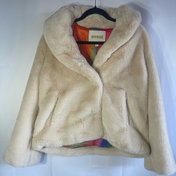 Apparis Jackets & Blazers - Apparis Cream Faux Fur Teddy Jacket with Shawl Collar